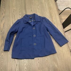 Dialogue Navy Blue Pea Coat Button Front Collared Size XS